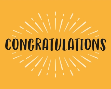 congratulations written in black against yellow with white lines